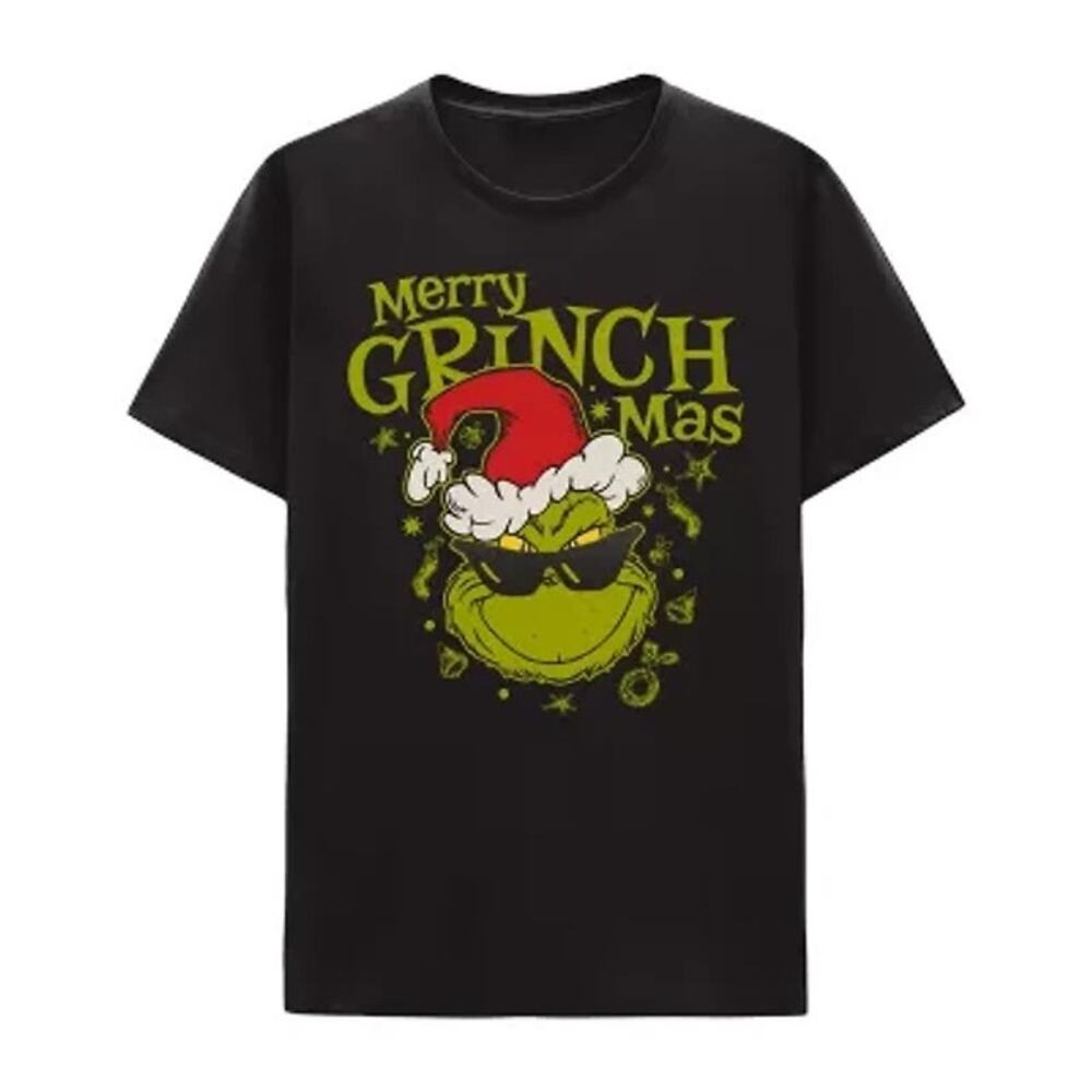 NEW! Dr. Seuss The Grinch Merry Grinchmas Kids Graphic T-Shirt Black Size S